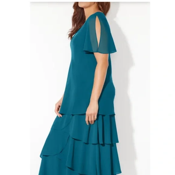 Teal Layered Maxi Dress Plus 1x short sheer flutter sleeve - Picture 2 of 13